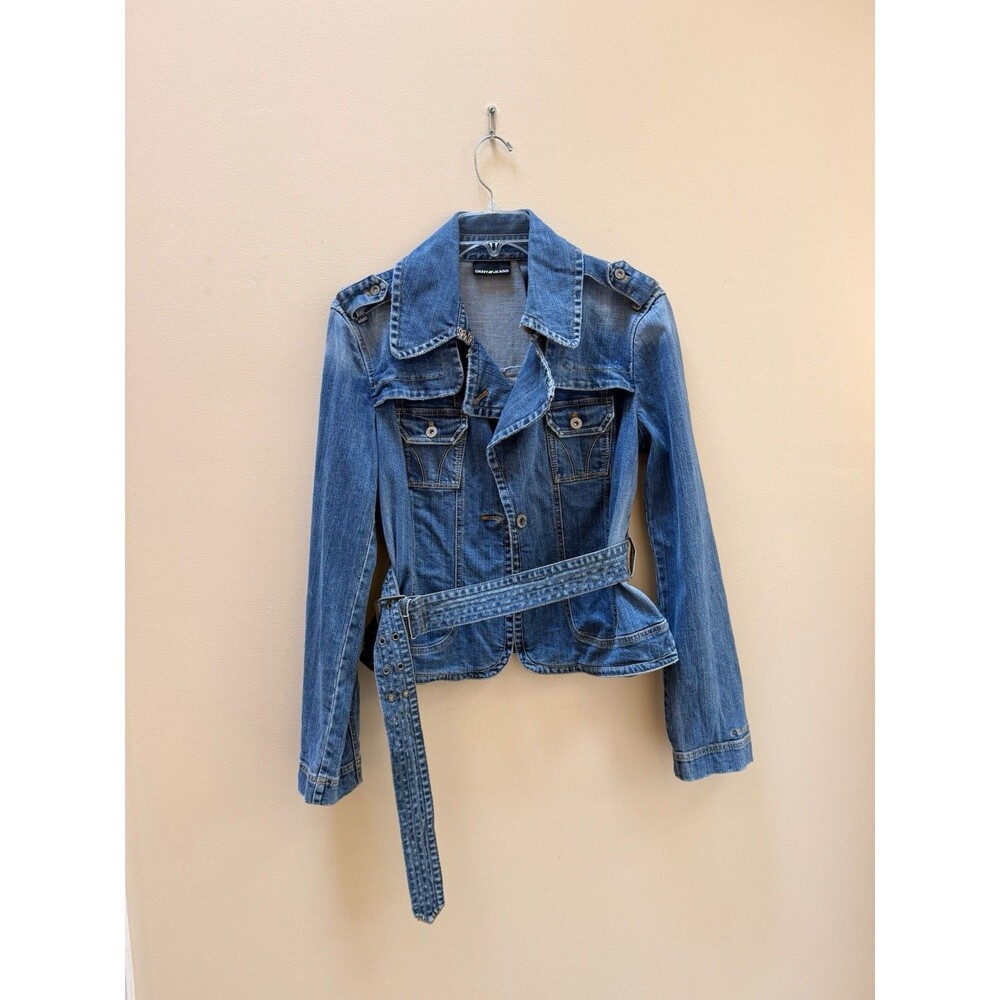 DKNY Jeans Vintage Denim Jacket Belted Medium M Vtg Women’s Embroidered